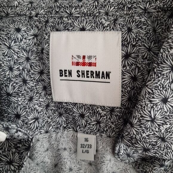 BEN SHERMAN Floral 100% Cotton Button Down Casual Shirt B&W Men's Sz L - Picture 11 of 12